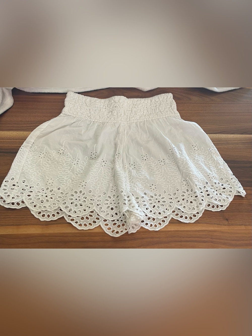 Free People White Eyelet Smocked Waist Skort